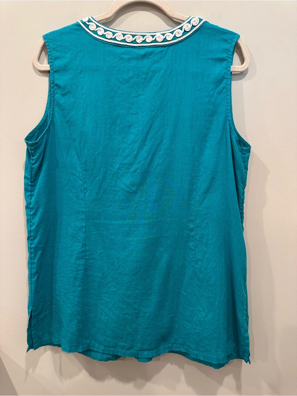 Charter Club Luxury 100% Linen Sleeveless Embroidered Blouse Top Sz L - Picture 2 of 13